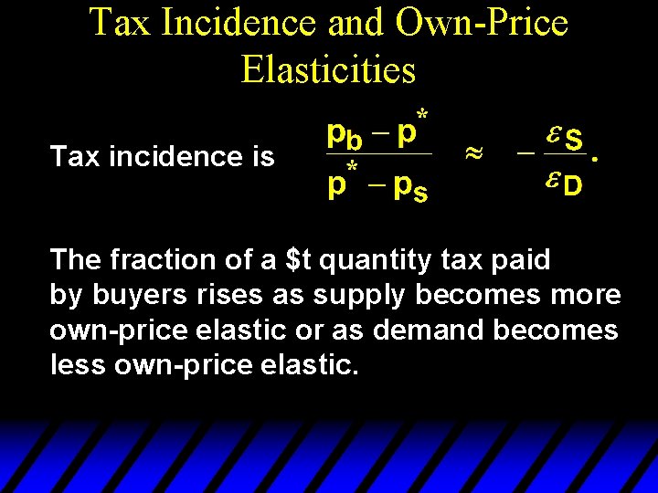 Tax Incidence and Own-Price Elasticities Tax incidence is The fraction of a $t quantity