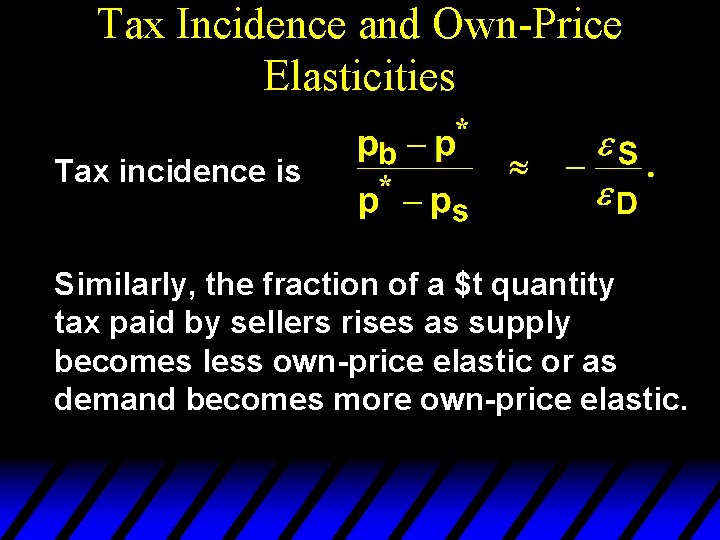 Tax Incidence and Own-Price Elasticities Tax incidence is Similarly, the fraction of a $t