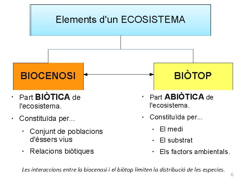 Elements d'un ECOSISTEMA BIOCENOSI ● ● Part BIÒTICA de l'ecosistema. Constituïda per. . .