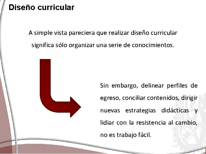 Diseño curricular A simple vista pareciera que realizar diseño curricular significa sólo organizar una