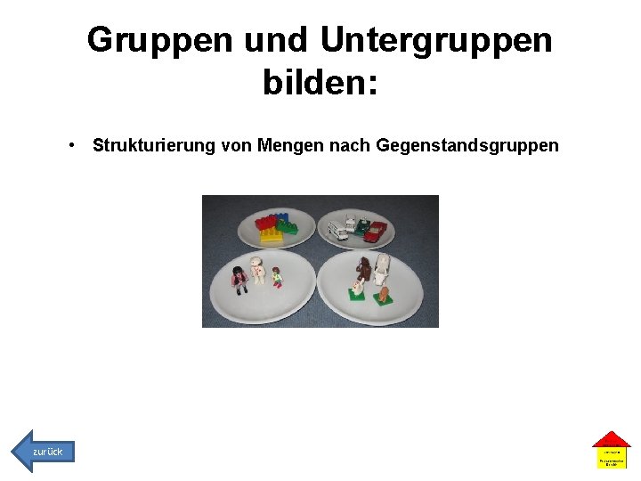 Gruppen und Untergruppen bilden: • Strukturierung von Mengen nach Gegenstandsgruppen zurück 
