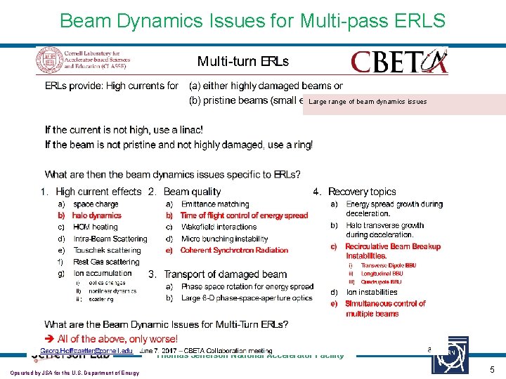 Beam Dynamics Issues for Multi-pass ERLS Large range of beam dynamics issues Thomas Jefferson