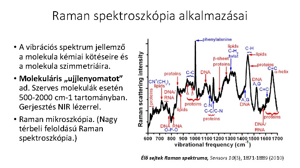 Raman spektroszkópia alkalmazásai • A vibrációs spektrum jellemző a molekula kémiai kötéseire és a