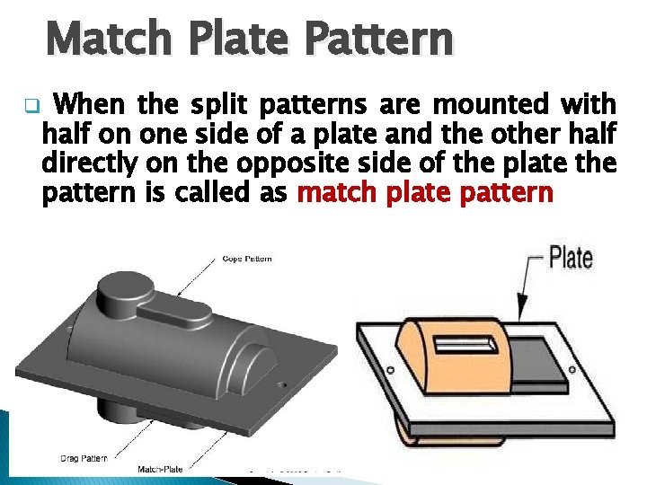 Match Plate Pattern q When the split patterns are mounted with half on one