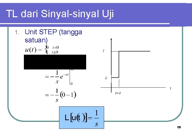 TL dari Sinyal-sinyal Uji 1. Unit STEP (tangga satuan) 1 0 t t=0 19