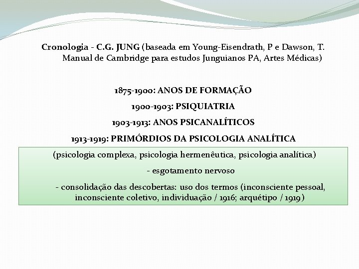 Cronologia - C. G. JUNG (baseada em Young-Eisendrath, P e Dawson, T. Manual de