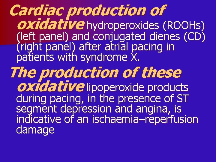 Cardiac production of oxidative hydroperoxides (ROOHs) (left panel) and conjugated dienes (CD) (right panel)