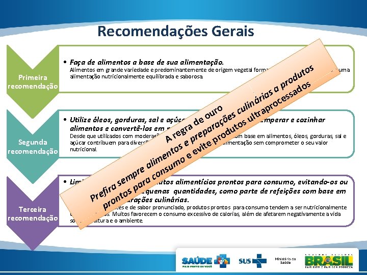 Recomendações Gerais • Faça de alimentos a base de sua alimentação. s o t