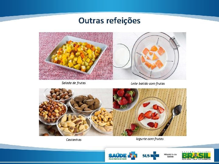 Outras refeições Salada de frutas Castanhas Leite batido com frutas Iogurte com frutas 