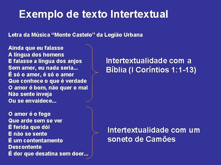 Exemplo de texto Intertextual Letra da Música “Monte Castelo” da Legião Urbana Ainda que