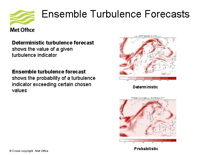 Ensemble Turbulence Forecasts Deterministic turbulence forecast shows the value of a given turbulence indicator