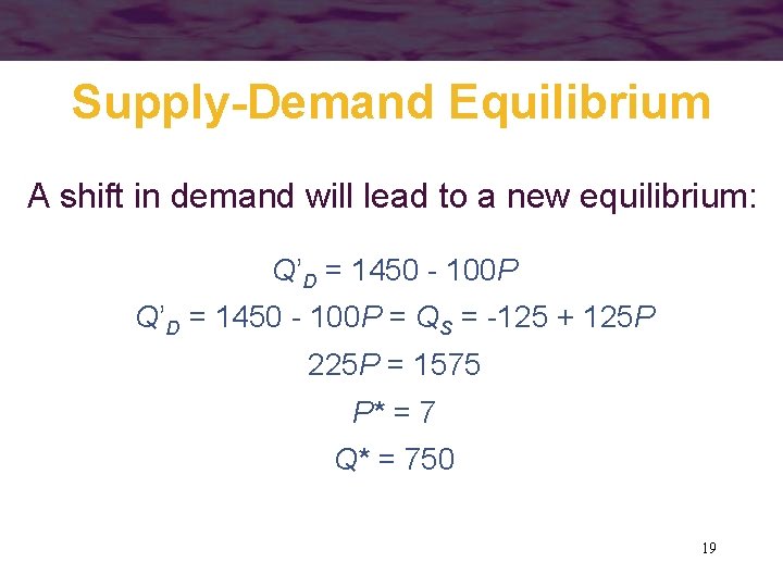 Supply-Demand Equilibrium A shift in demand will lead to a new equilibrium: Q’D =