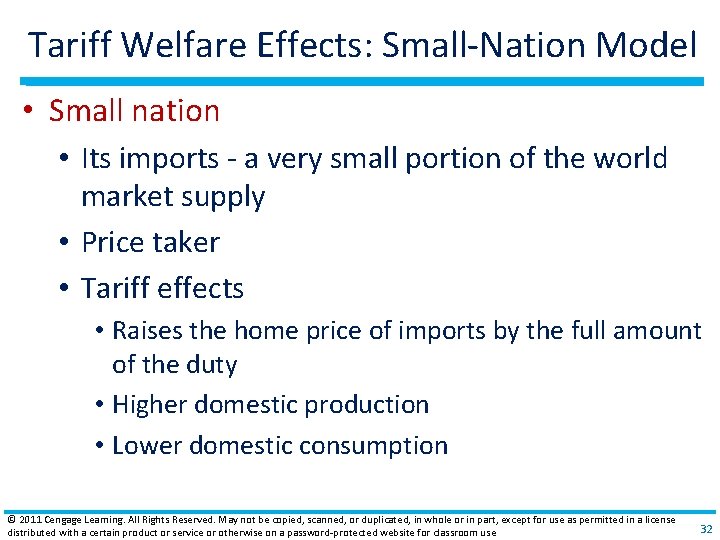 Tariff Welfare Effects: Small‐Nation Model • Small nation • Its imports ‐ a very