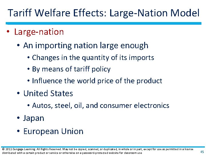 Tariff Welfare Effects: Large‐Nation Model • Large‐nation • An importing nation large enough •