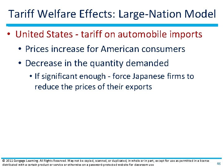 Tariff Welfare Effects: Large‐Nation Model • United States ‐ tariff on automobile imports •
