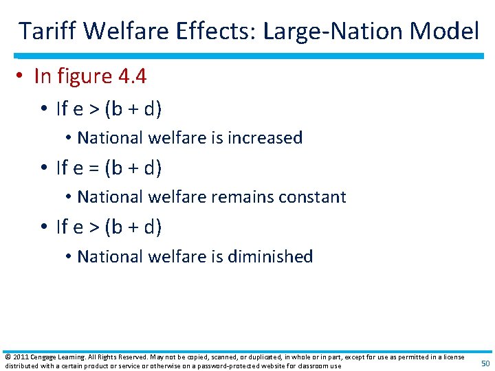 Tariff Welfare Effects: Large‐Nation Model • In figure 4. 4 • If e >