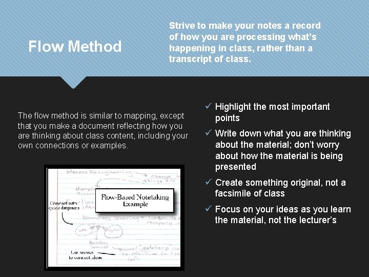 Flow Method Strive to make your notes a record of how you are processing