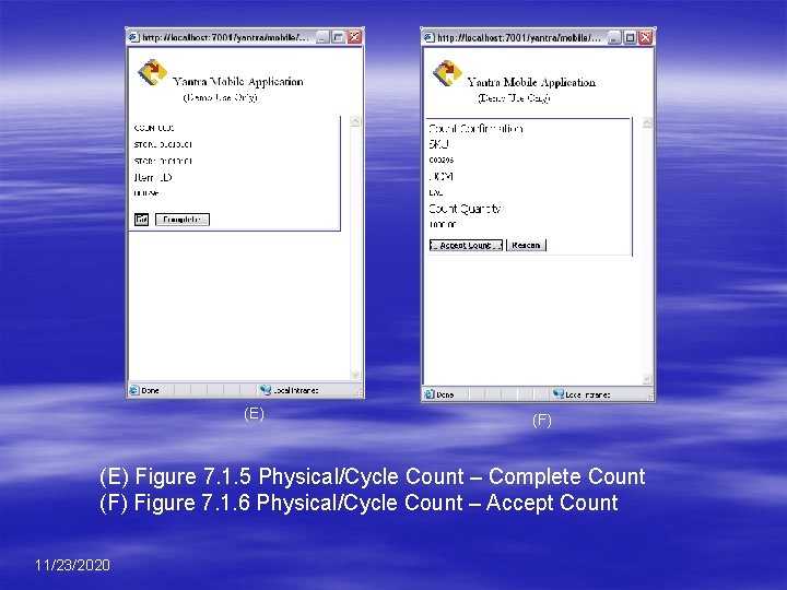 (E) (F) (E) Figure 7. 1. 5 Physical/Cycle Count – Complete Count (F) Figure