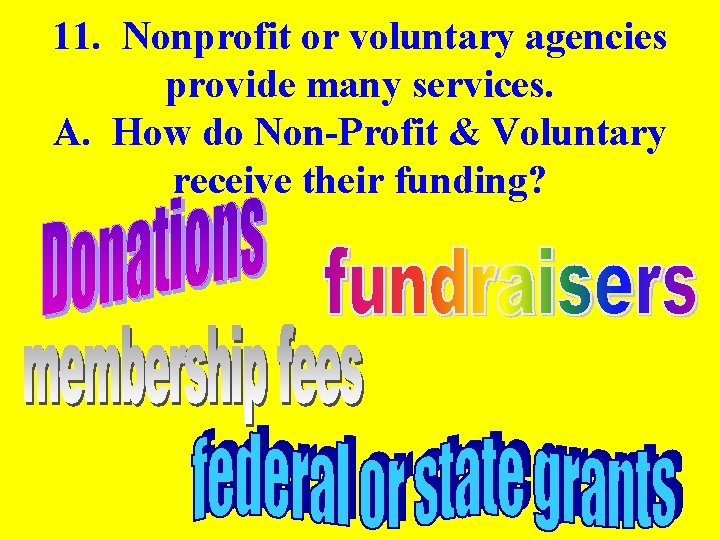 11. Nonprofit or voluntary agencies provide many services. A. How do Non-Profit & Voluntary
