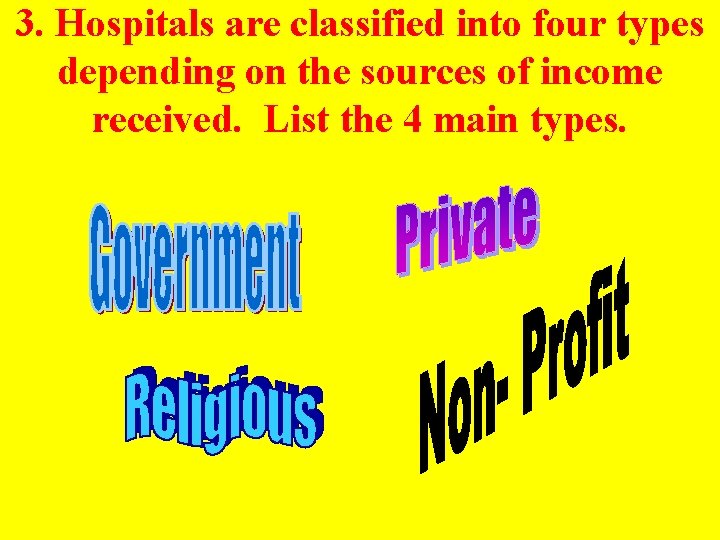 3. Hospitals are classified into four types depending on the sources of income received.