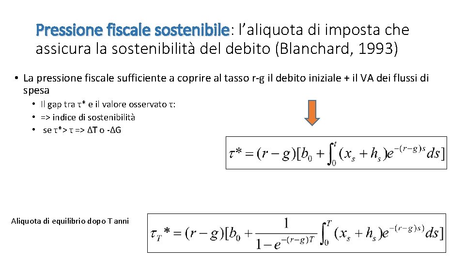 Pressione fiscale sostenibile: sostenibile l’aliquota di imposta che assicura la sostenibilità del debito (Blanchard,