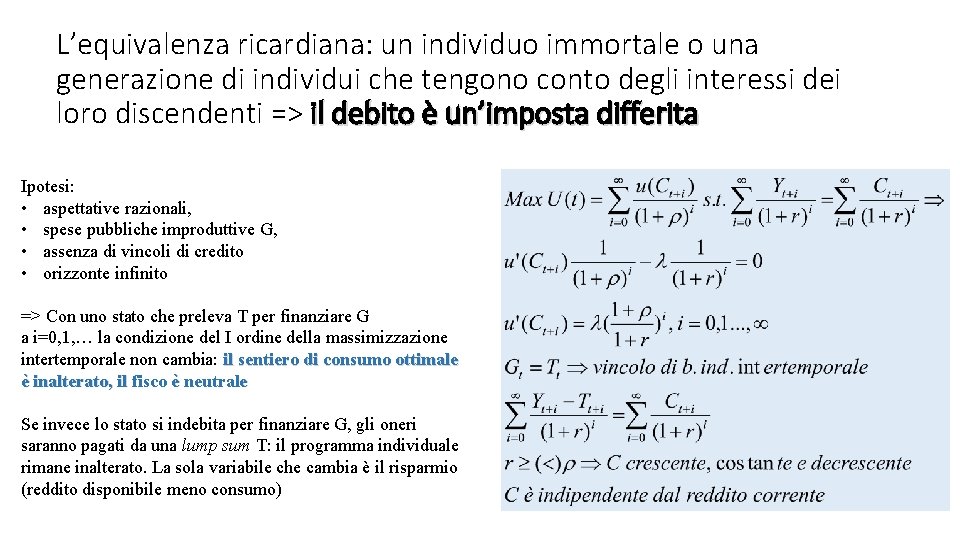 L’equivalenza ricardiana: un individuo immortale o una generazione di individui che tengono conto degli