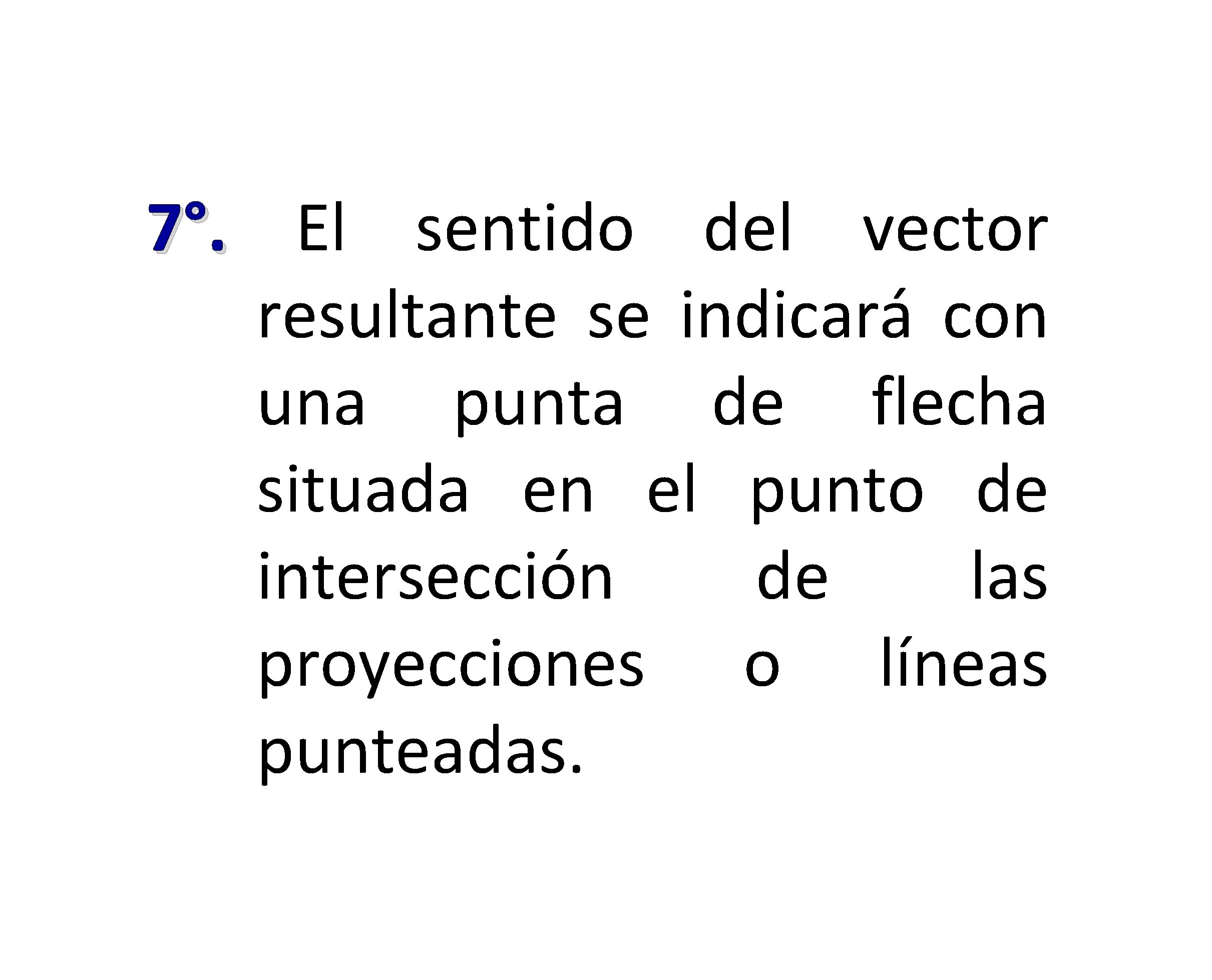 7°. El sentido del vector resultante se indicará con una punta de flecha situada