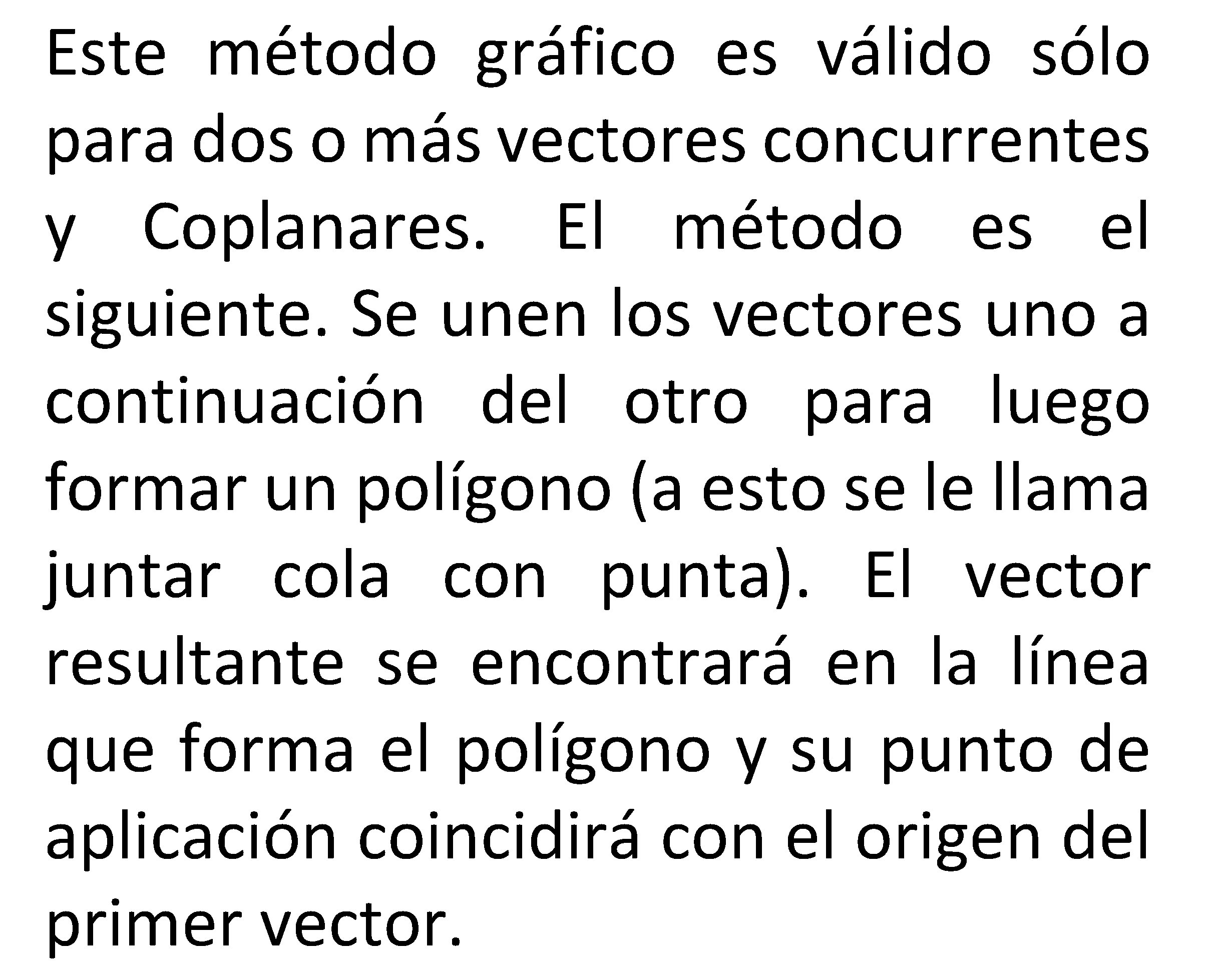 Este método gráfico es válido sólo para dos o más vectores concurrentes y Coplanares.