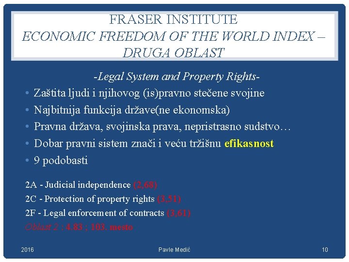 FRASER INSTITUTE ECONOMIC FREEDOM OF THE WORLD INDEX – DRUGA OBLAST • • •