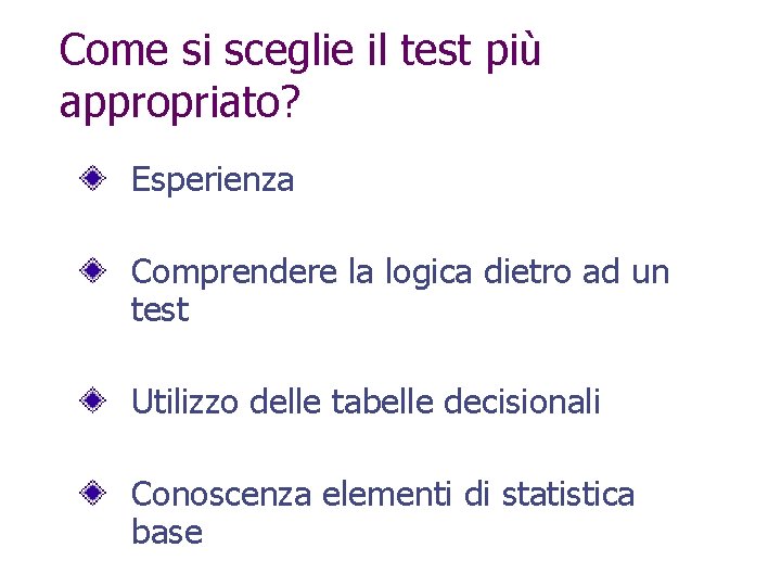 Come si sceglie il test più appropriato? Esperienza Comprendere la logica dietro ad un