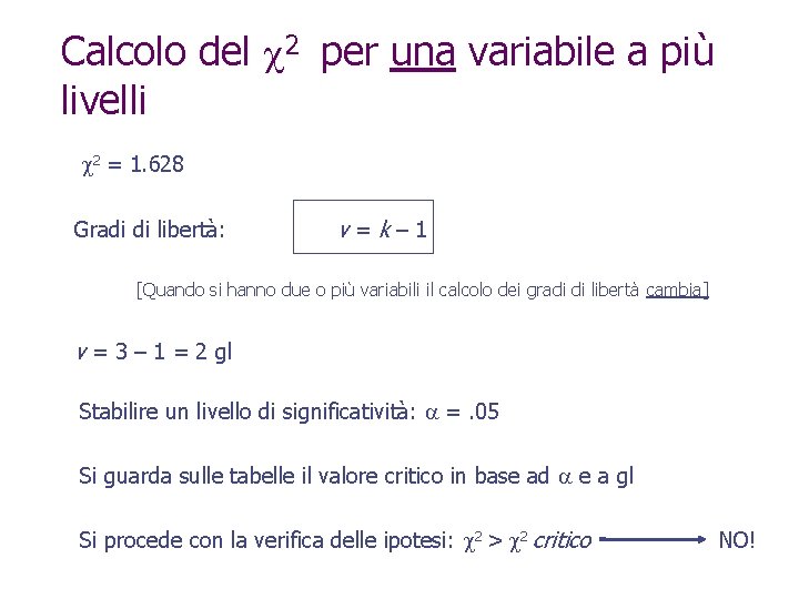 Calcolo del 2 per una variabile a più livelli 2 = 1. 628 Gradi