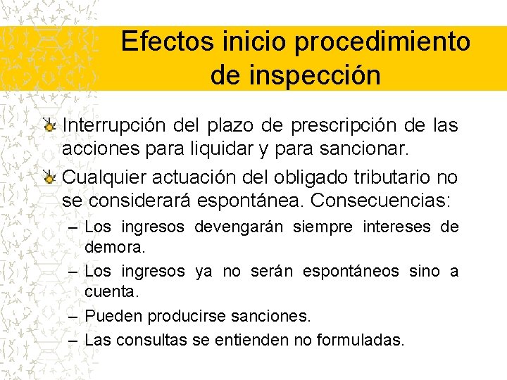 Efectos inicio procedimiento de inspección Interrupción del plazo de prescripción de las acciones para