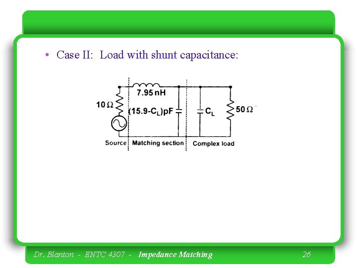  • Case II: Load with shunt capacitance: Dr. Blanton - ENTC 4307 -