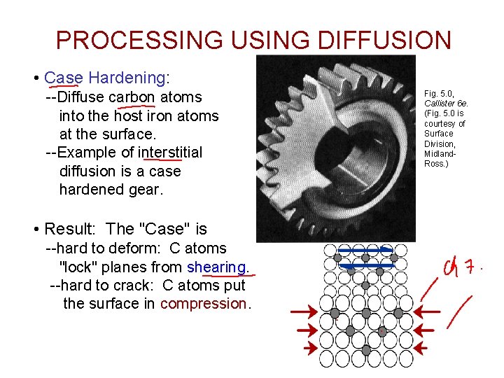 PROCESSING USING DIFFUSION • Case Hardening: --Diffuse carbon atoms into the host iron atoms