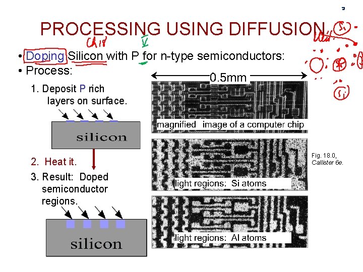 PROCESSING USING DIFFUSION • Doping Silicon with P for n-type semiconductors: • Process: 1.