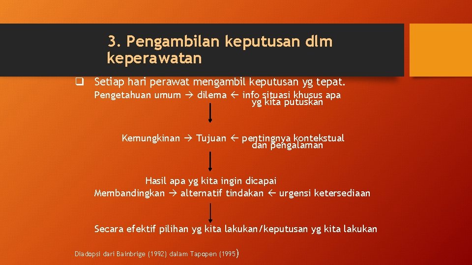 3. Pengambilan keputusan dlm keperawatan q Setiap hari perawat mengambil keputusan yg tepat. Pengetahuan