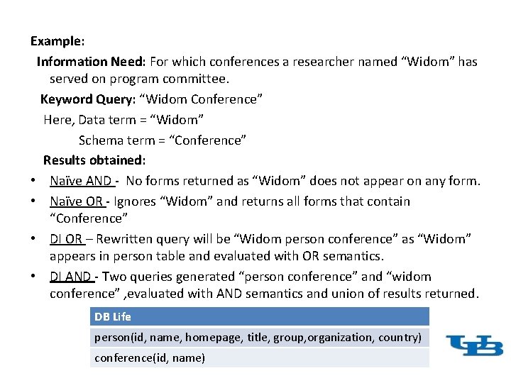 Example: Information Need: For which conferences a researcher named “Widom” has served on program