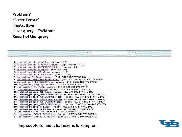 Problem? “Sister Forms” Illustration: User query – “Widom” Result of the query : Impossible