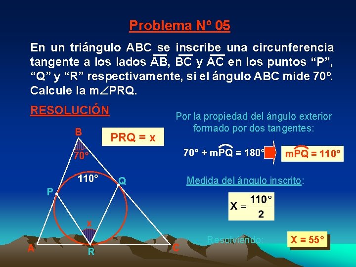 Problema Nº 05 En un triángulo ABC se inscribe una circunferencia tangente a los