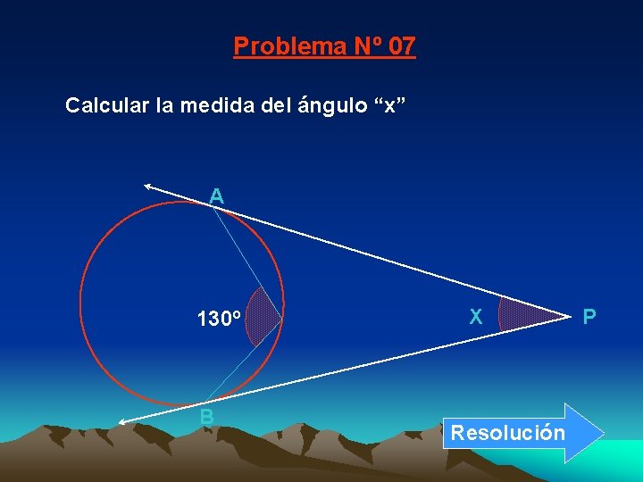 Problema Nº 07 Calcular la medida del ángulo “x” A 130º B X Resolución