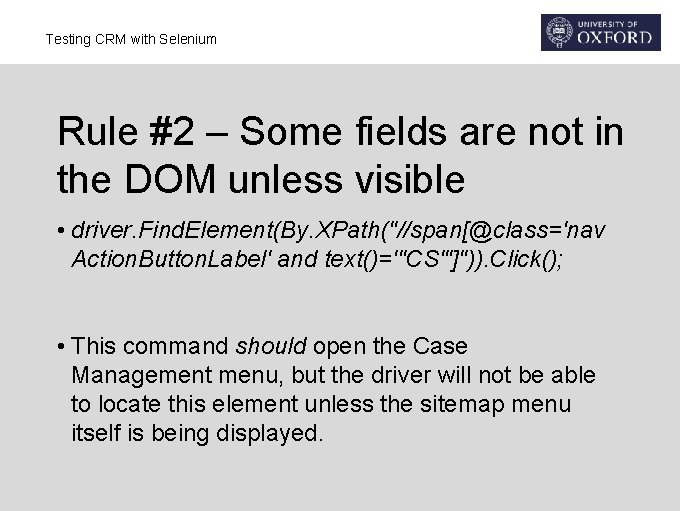 Testing CRM with Selenium Rule #2 – Some fields are not in the DOM