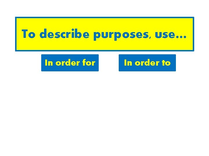 To describe purposes, use… In order for In order to 