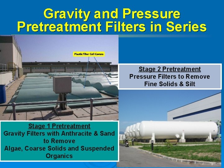 Gravity and Pressure Pretreatment Filters in Series Stage 2 Pretreatment Pressure Filters to Remove