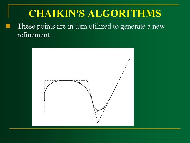 CHAIKIN'S ALGORITHMS n These points are in turn utilized to generate a new refinement.