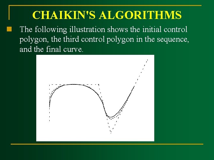 CHAIKIN'S ALGORITHMS n The following illustration shows the initial control polygon, the third control