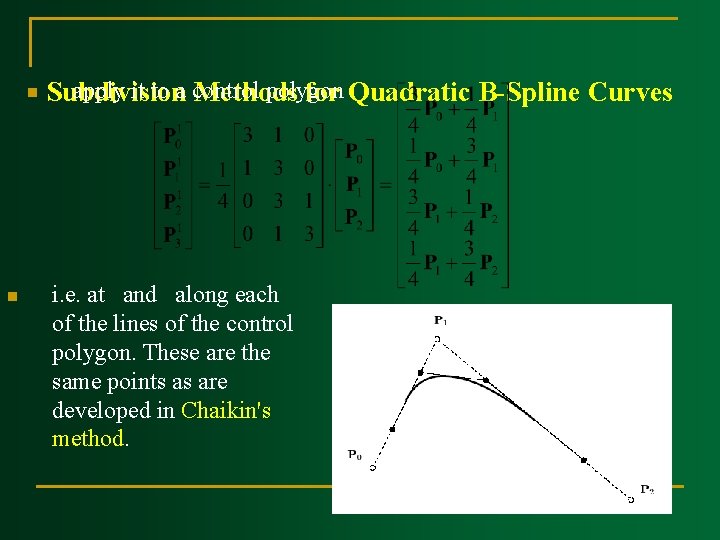 n n apply it to a control polygon Subdivision Methods for Quadratic B Spline