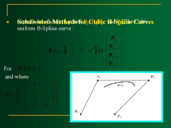 n Given a set of control points P 0 Cubic , P 1, P