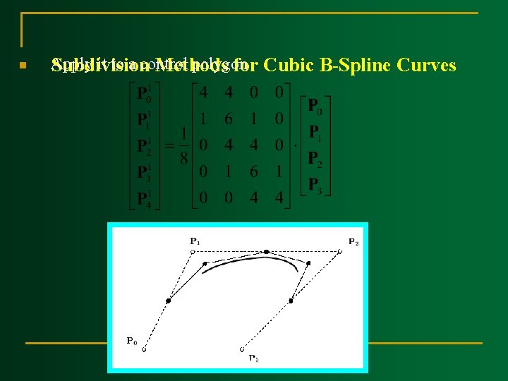 n Apply it to a control polygon Subdivision Methods for Cubic B Spline Curves