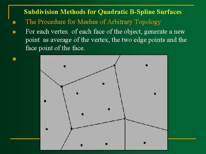 n n n Subdivision Methods for Quadratic B Spline Surfaces The Procedure for Meshes