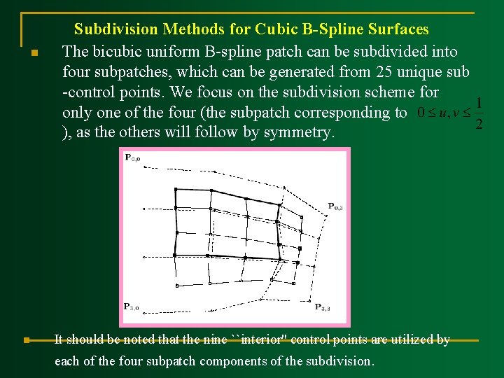 n n Subdivision Methods for Cubic B Spline Surfaces The bicubic uniform B spline